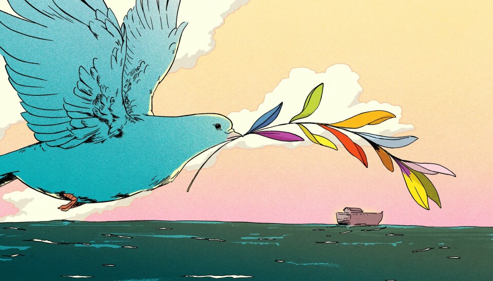 Onze eigen Arc van Noah Een vredesduif met regenboogtak