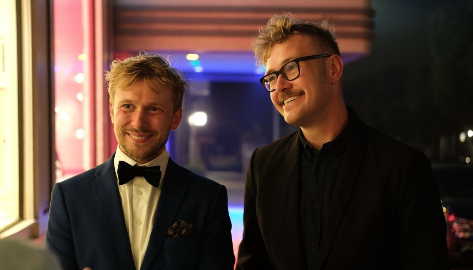 Thomas van der Gronde (links) en Dennis Alink bij de wereldpremière van Out tijdens lhbtqi+ filmfestival Frameline in San Francisco. Cinematograaf/scenarist Thomas van der Gronde (links) en regisseur/scenarist Dennis Alink.