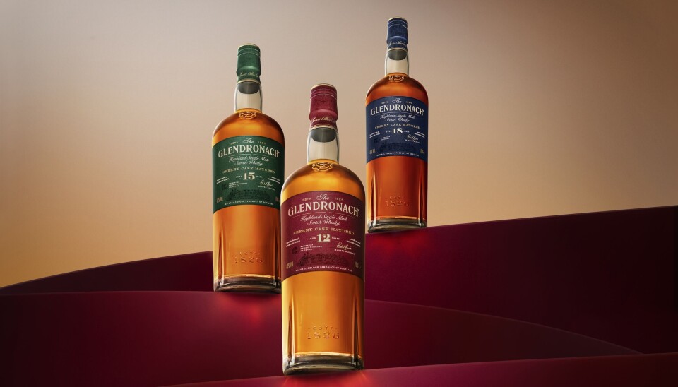 De drie verschillende soorten van The Glendronach in nieuwe verpakking.