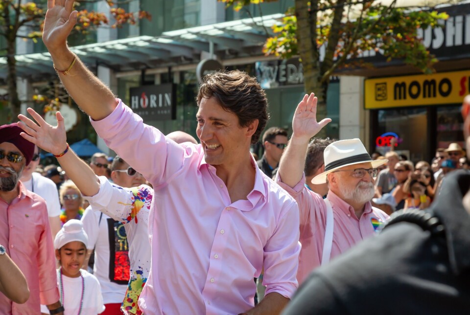 Premier/heartthrob Justin Trudeau loopt regelmatig mee tijdens de pride-optocht.