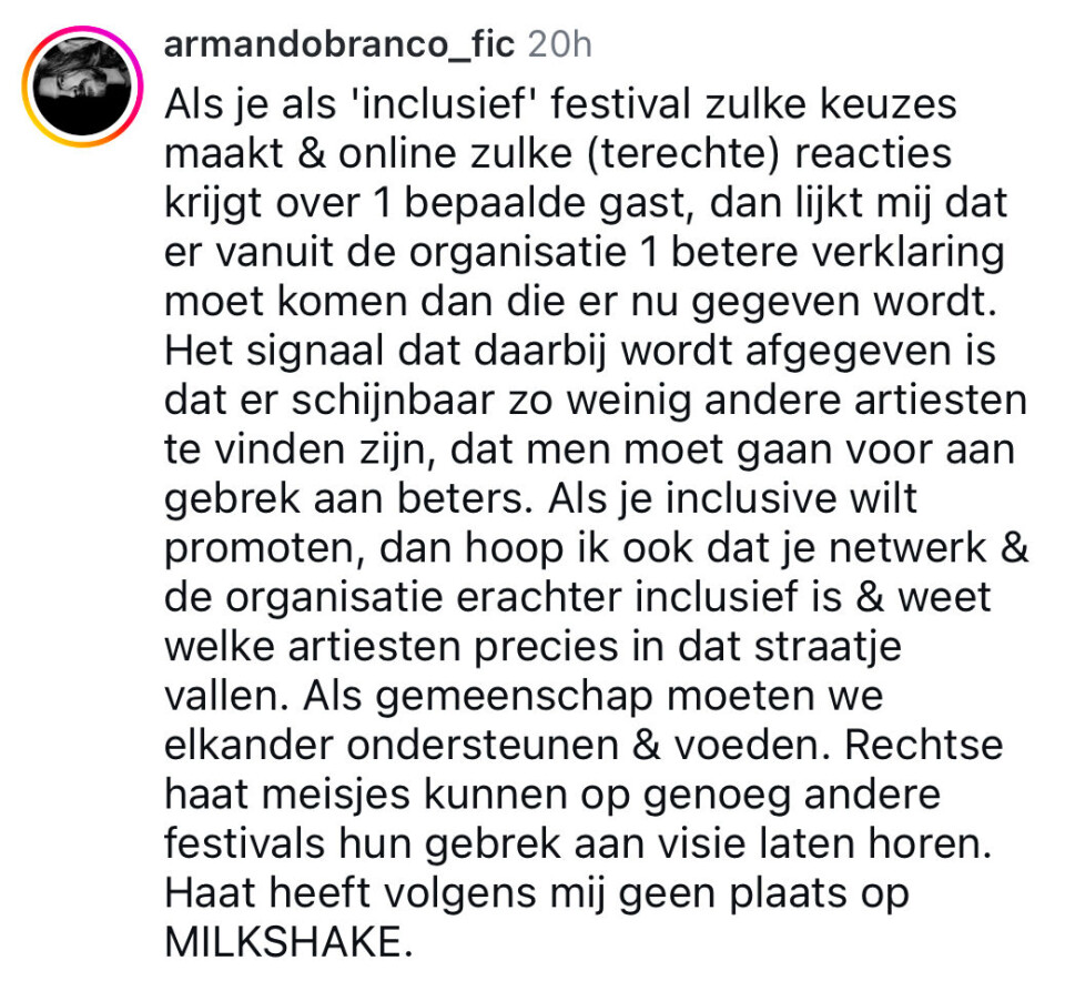 Screenshot reactie Milkshake