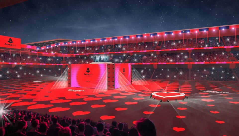 Impressie van finale Eurovision in het voetbalstadion.