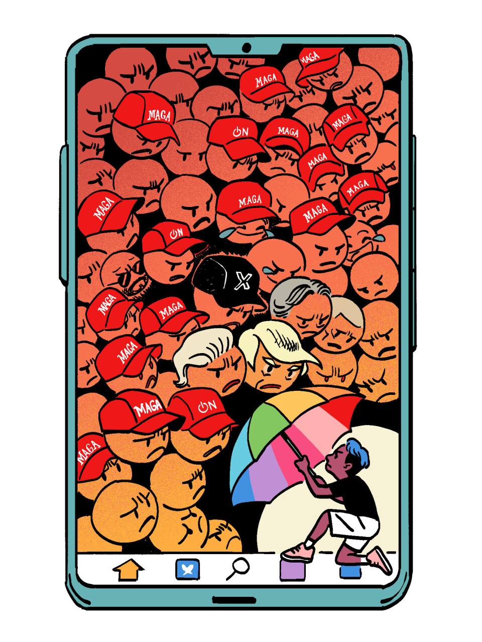 Zo blijven we als queer gemeenschap scherp en sterk in het Trump-tijdperk Illustratie regenboogvlag tegen maga